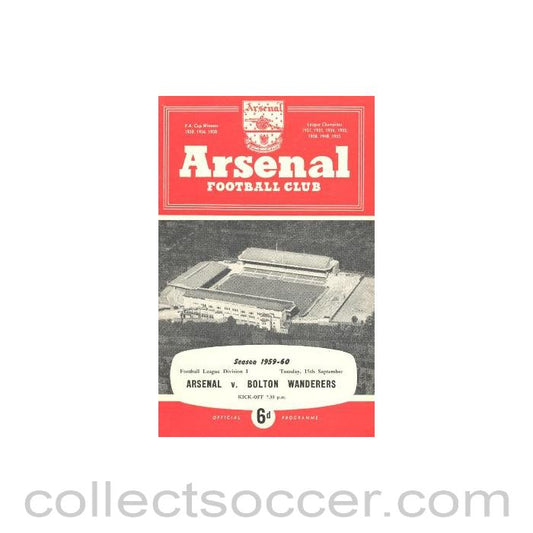 1959 - Arsenal v Bolton Wanderers official programme 15/09/1959
