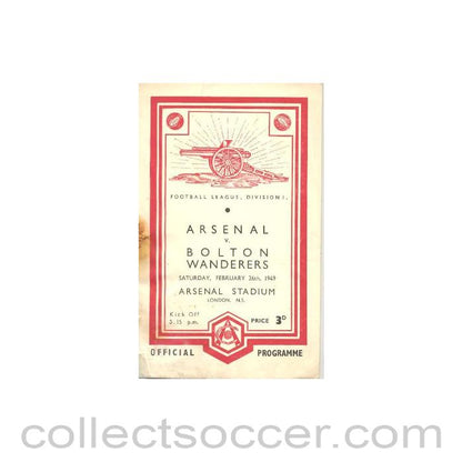 1949 - Arsenal v Bolton Wanderers official programme 26/02/1949 Football League