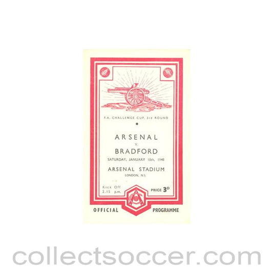 1948 - Arsenal v Bradford official programme 10/01/1948 F.A. Cup