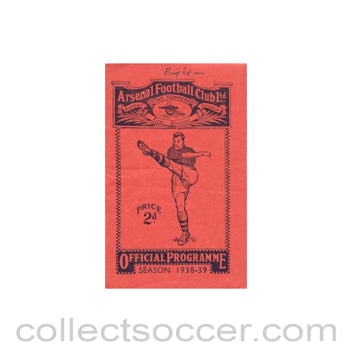 1938 - Arsenal v Brighton & Hove Albion official programme 12/11/1938