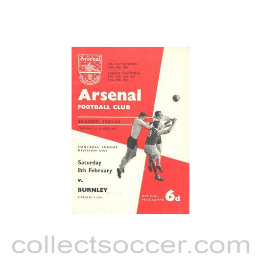 1964 - Arsenal v Burnley official programme 08/02/1964 Football League, in better condition