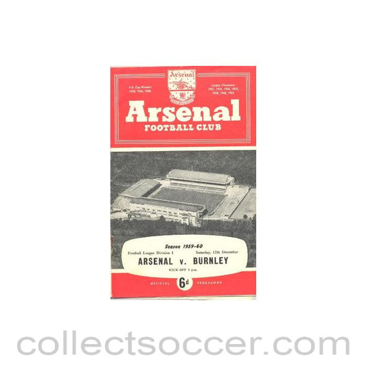 1959 - Arsenal v Burnley official programme 12/12/1959