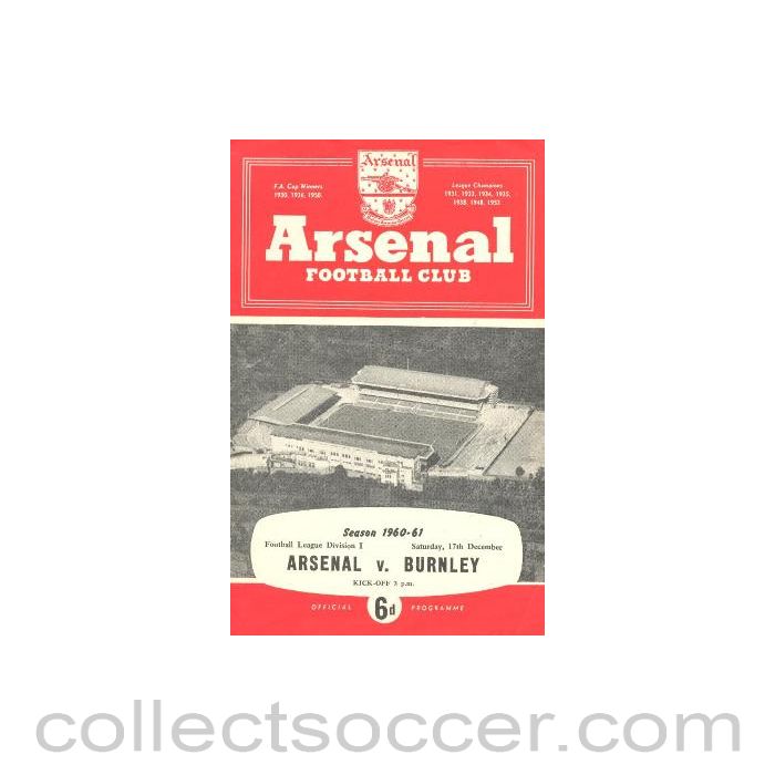 1960 - Arsenal v Burnley official programme 17/12/1960