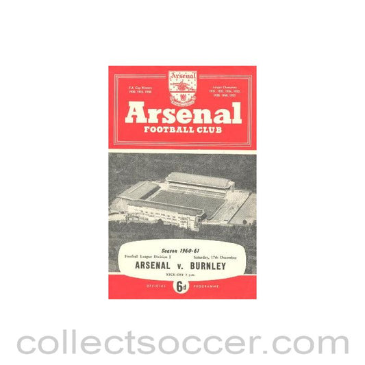 1960 - Arsenal v Burnley official programme 17/12/1960