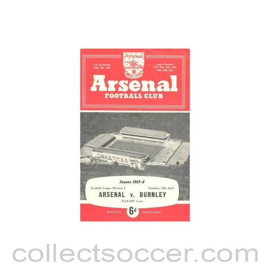 1958 - Arsenal v Burnley official programme 19/04/1958
