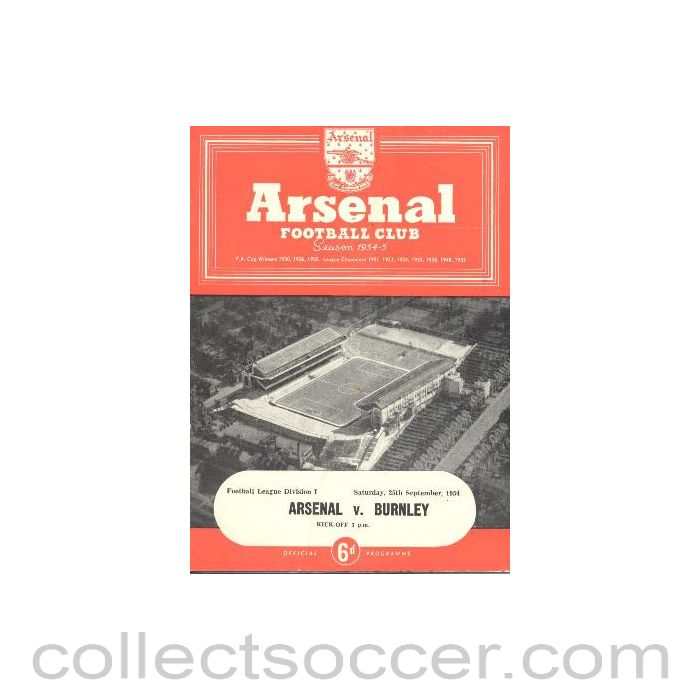 1954 - Arsenal v Burnley official programme 25/09/1954