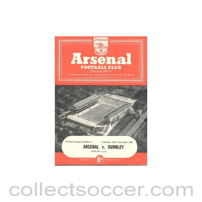 1954 - Arsenal v Burnley official programme 25/09/1954