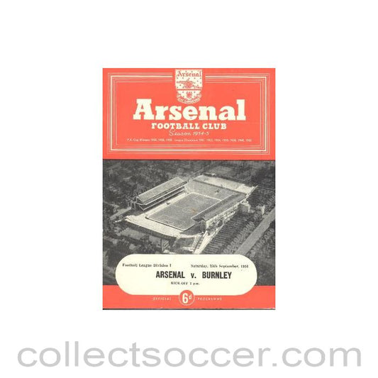 1954 - Arsenal v Burnley official programme 25/09/1954
