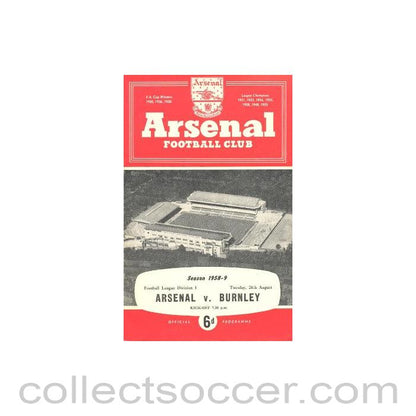 1958 - Arsenal v Burnley official programme 26/08/1958