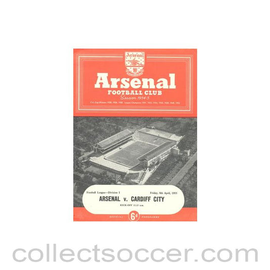 1955 - Arsenal v Cardiff City official programme 08/04/1955