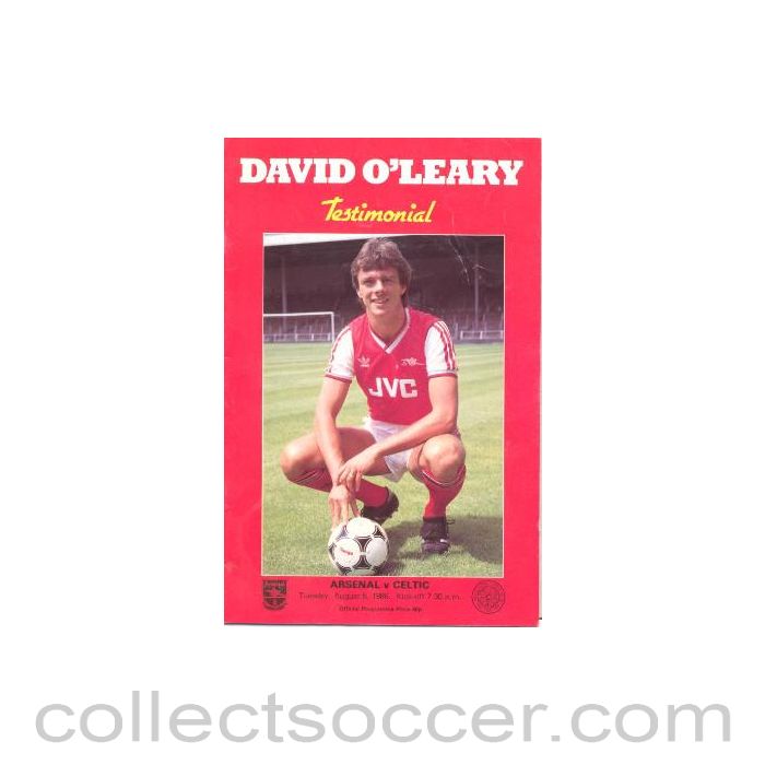 1986 - Arsenal v Celtic official programme 05/08/1986 David O'Leary Testimonial Match