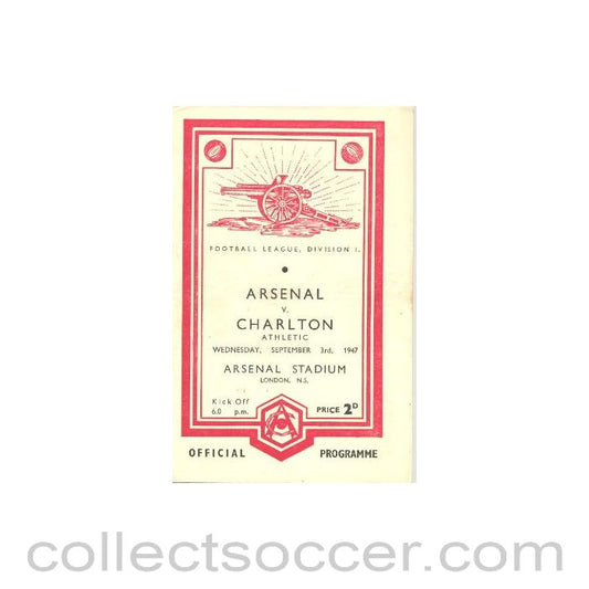 1947 - Arsenal v Charlton official programme 03/09/1947 Football League