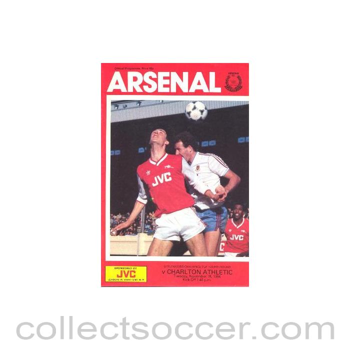 1986 - Arsenal v Charlton Athletic official programme 18/11/1986 Littlewoods Challenge Cup