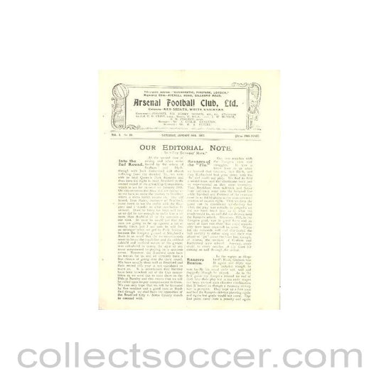 1922 - Arsenal v Chelsea official programme 14/01/1922
