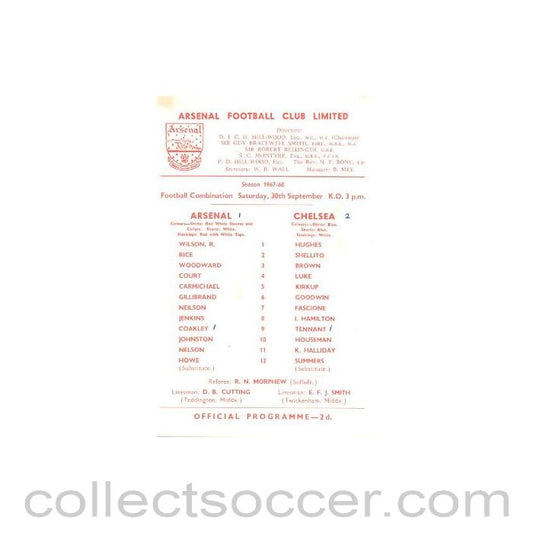 1967 - Arsenal vChelsea official programme 30/09/1967
