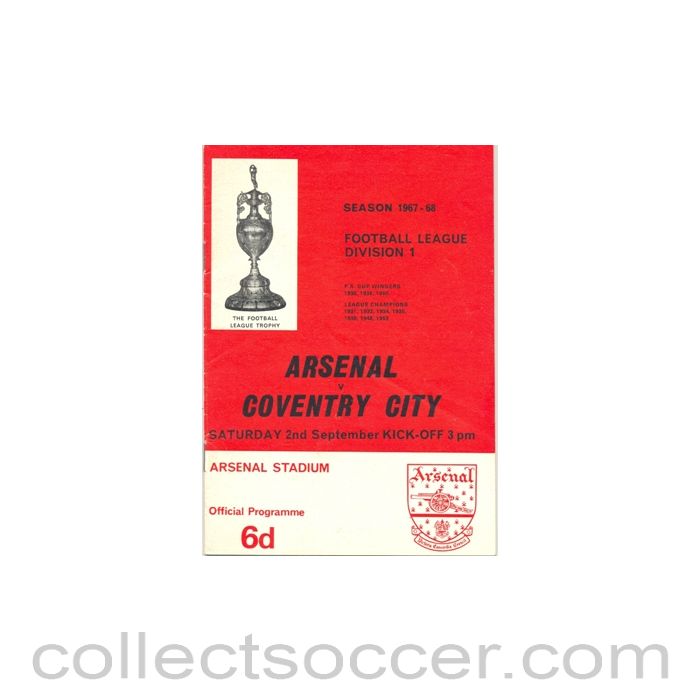 1967 - Arsenal v Coventry City official programme 02/09/1967