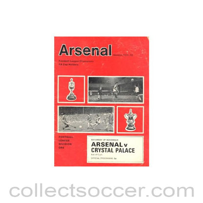 1971 - Arsenal v Crystal Palace official programme 27/11/1971