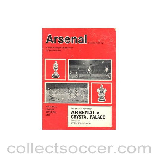 1971 - Arsenal v Crystal Palace official programme 27/11/1971