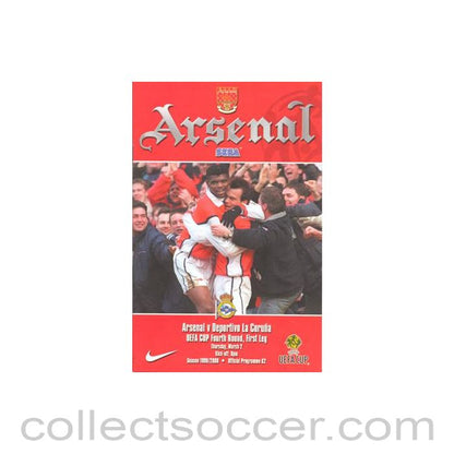 2000 - Arsenal v Deportivo la Coruna official programme 02/03/2000 UEFA Cup