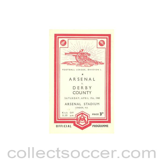 1948 - Arsenal v Derby County official programme 17/04/1948 Football League