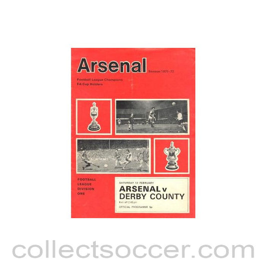 1972 - Arsenal v Derby County official programme 12/02/1972