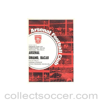 1970 Arsenal v Dynamo Bacau European Fairs' Cup Fourth Round Second Leg official programme 18/03/1970