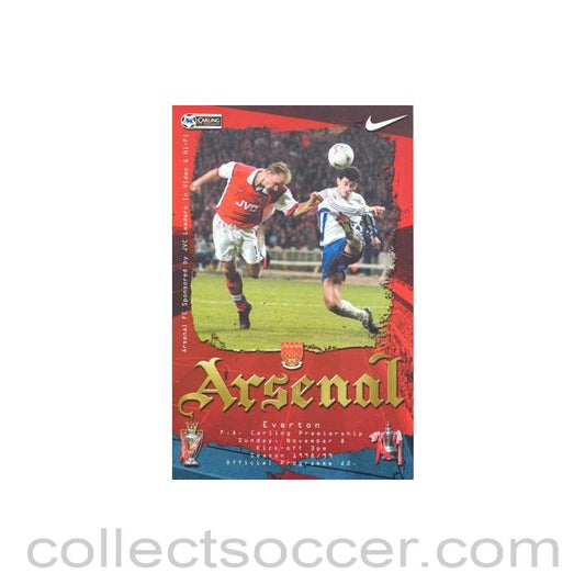 1998 - Arsenal v Everton official programme 08/11/1998 Premier League