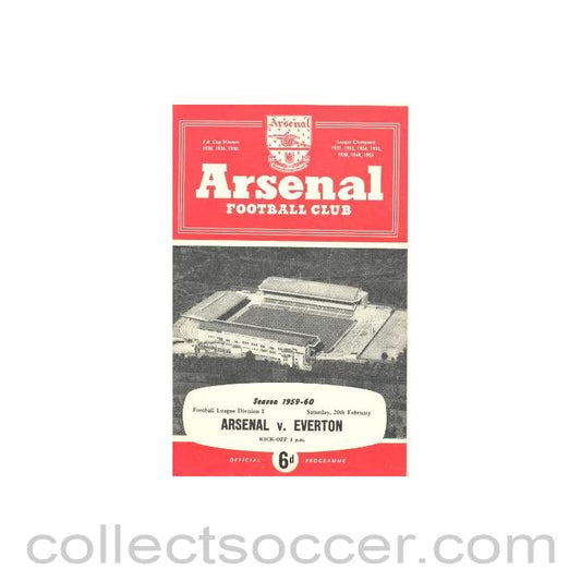 1960 - Arsenal v Everton official programme 20/02/1960