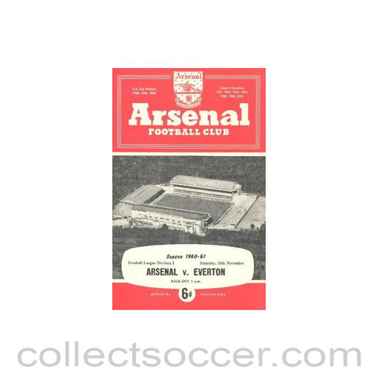 1960 - Arsenal v Everton official programme 26/11/1960