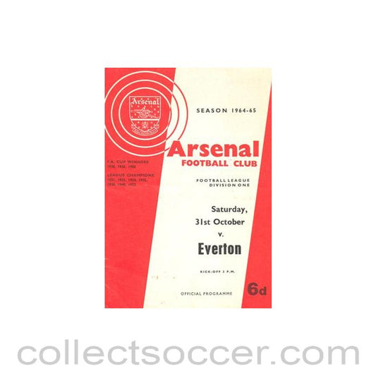 1964 - Arsenal v Everton official programme 31/10/1964