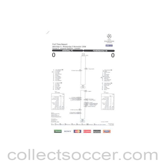 2008 - Arsenal v Fenerbahce full time report 05/11/2008 Champions League
