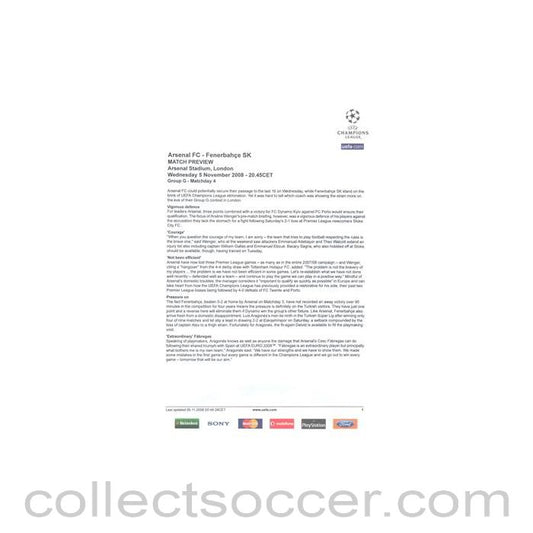 2008 - Arsenal v Fenerbahce match preview 05/11/2008 Champions League