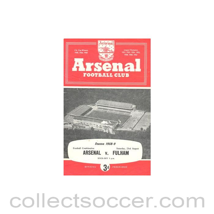 1958 - Arsenal v Fulham official programme 23/08/1958