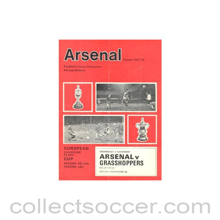 1971 - Arsenal v Grasshoppers official programme 03/11/1971