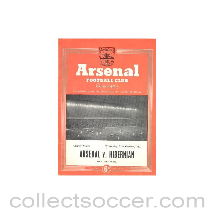 1952 - Arsenal v Hibernian official programme 22/10/1952