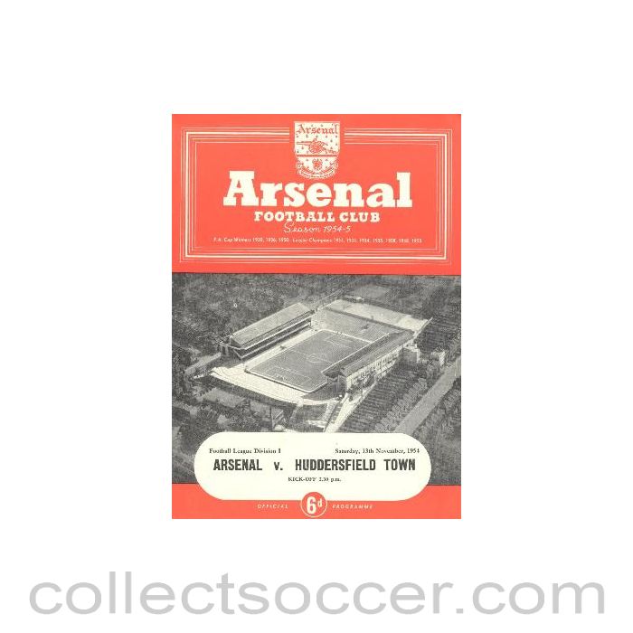 1954 - Arsenal v Huddersfield Town official programme 13/11/1954