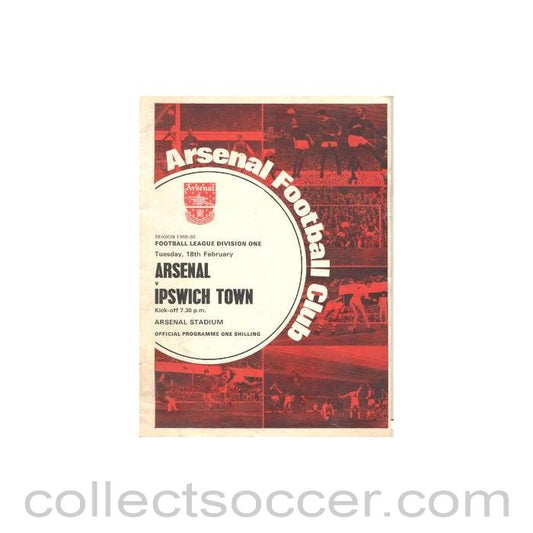 1969 - Arsenal v Ipswich Town official programme 18/02/1969