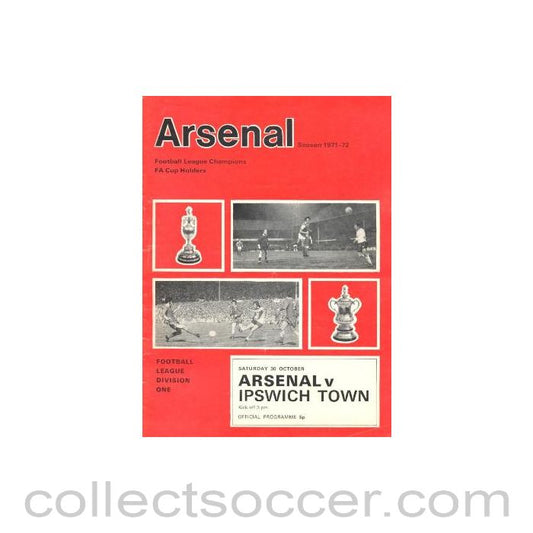 1971 - Arsenal v Ipswich Town official programme 30/10/1971