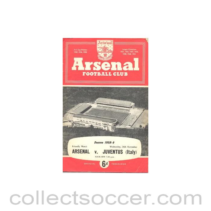 1958 - Arsenal v Juventus official programme 26/11/1958