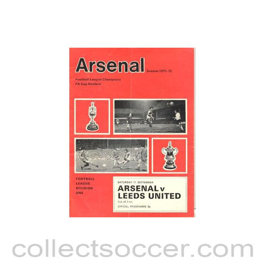 1971 - Arsenal v Leeds United official programme 11/09/1971 Football League