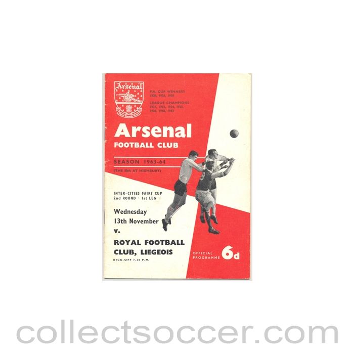 1963 - Arsenal v Royal Football Club Liegeois official programme 13/11/1963