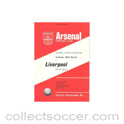 1967 - Arsenal v Liverpool official programme 28/03/1967