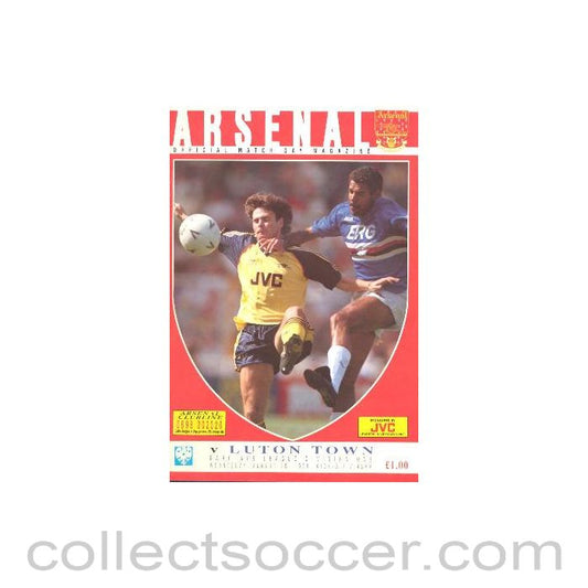 1990 - Arsenal v Luton Town official programme 29/08/1990 League Cup