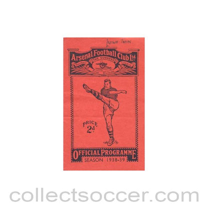 1938 - Arsenal v Luton Town official programme 29/10/1938