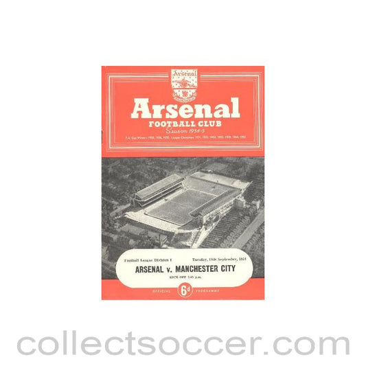 1954 - Arsenal v Manchester City official programme 14/09/1954