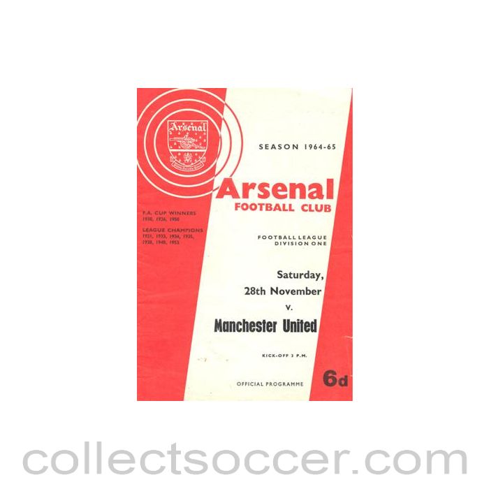 1964 - Arsenal v Manchester United official programme 28/11/1964