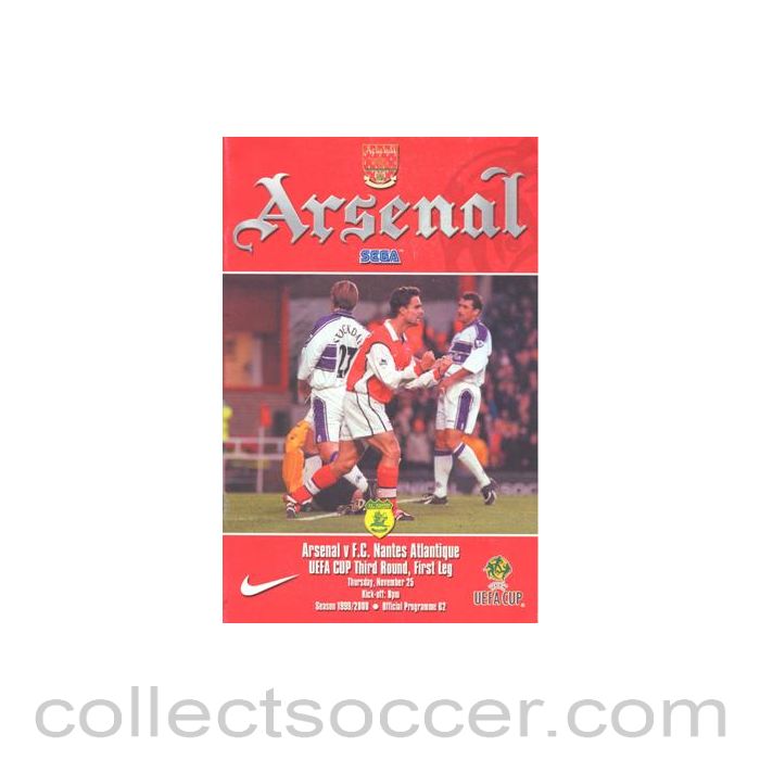 1999 - Arsenal v Nantes Atlantique official programme 25/11/1999 UEFA Cup