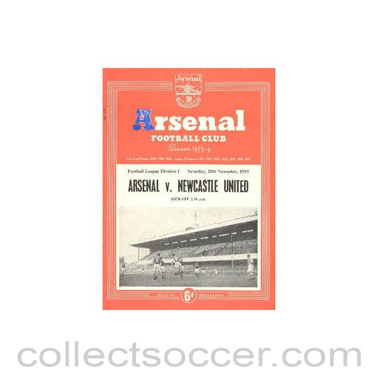 1953 - Arsenal v Newcastle United official programme 28/11/1953