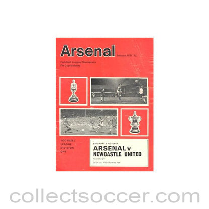 1971 - Arsenal v Newcastle United official programme 09/10/1971