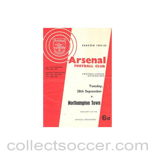 1965 - Arsenal v Northampton Town official programme 28/09/1965